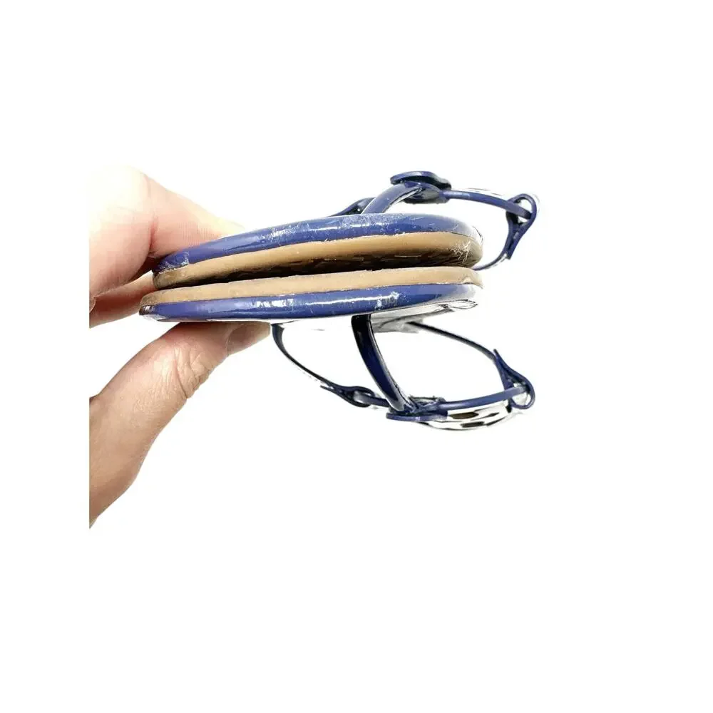 TORY BURCH Blue Metallic Miller Logo Patent Leather Sandals Size 10